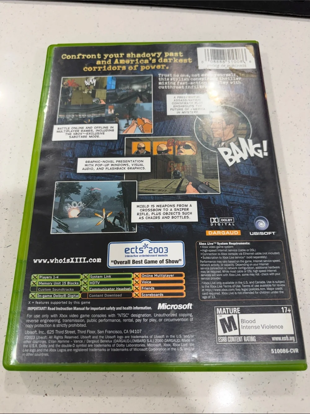 Microsoft Xbox XIII (Thirteen) Video Game with Green Case